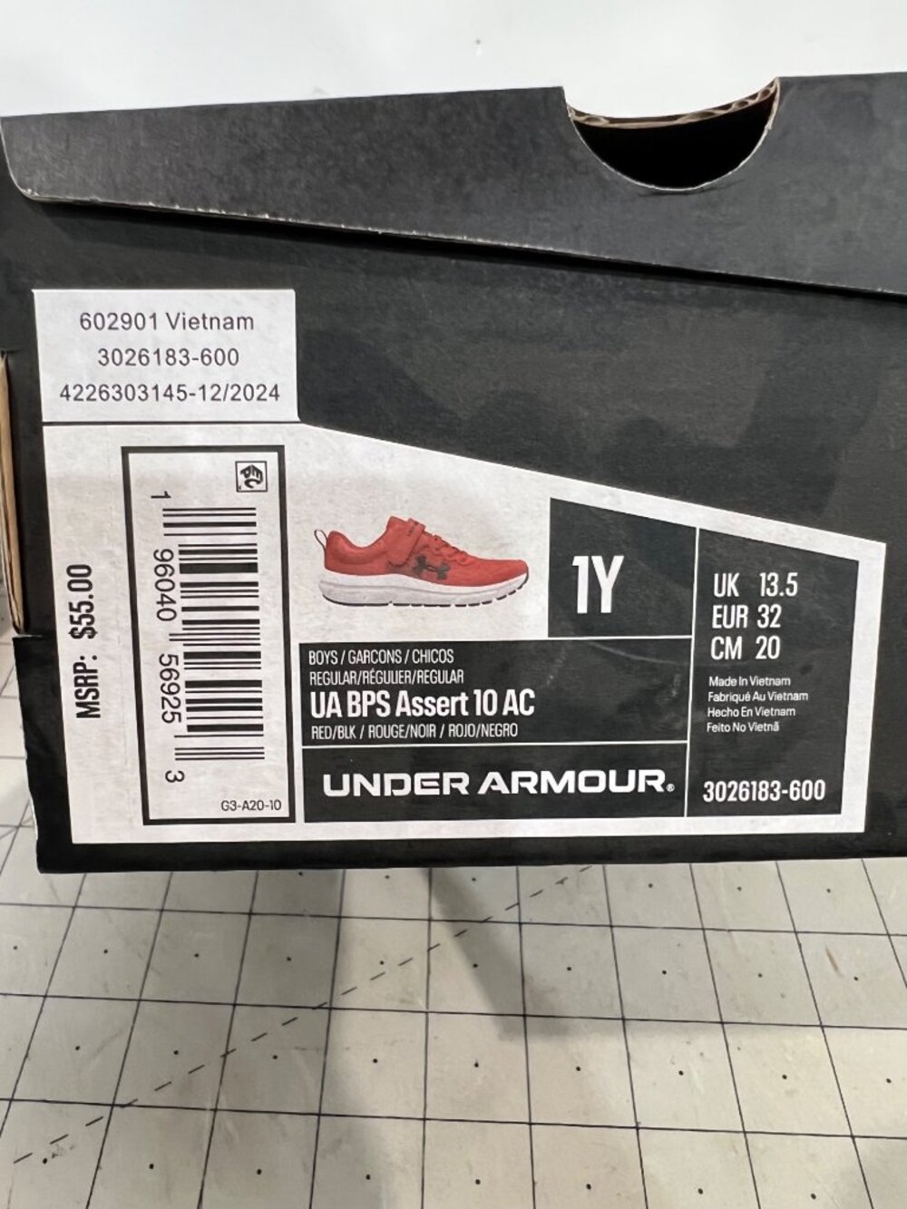 Under Armour Assert 10 AC Running Shoes Red, Sz. 1 Youth Boys New - Picture 3 of 6